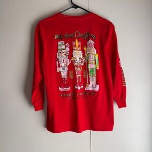 Simply Southern New Nuts About Christmas Merry Bright Red Longsleeve Youth Large
